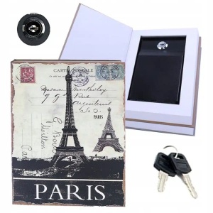 Seif tip carte cu design Turnul Eiffel, Retro, cu 2 chei - Img 3