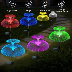 Set 2 lampa solara decorativa tip meduza cu lumina colorata, pentru curte sau gradina, 7 culori schimbatoare - Img 3