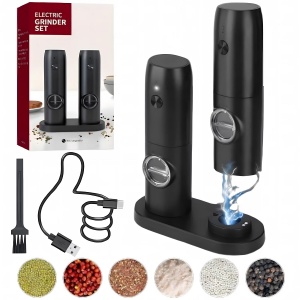 Set 2 rasnite electrice pentru condimente, Incarcare USB, Lumina LED, Culoare Negru