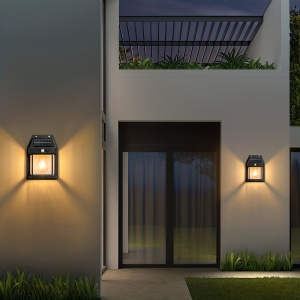 Set 2 x lampa solara de perete, Putere 2W 600LM, Rezistenta la apa IP65, Negru - Img 5