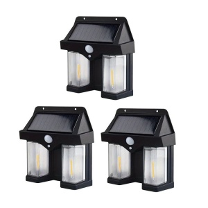 Set 3 x Lampi solare de perete cu 2 Led-uri, Senzor de miscare, Multiple moduri de iluminare