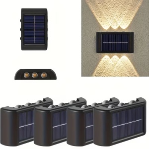 Set 4 lampi solare de perete cu 6 leduri, Lumina alb cald, Iluminare sus-jos, Protectie IP65 - Img 3