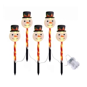 Set 5 lampi solare LED cu figurine om de zapada, Inaltime 37cm