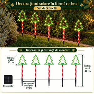 Set 5 x Acadele luminoase cu bradut, Decoratiune de Craciun pentru exterior, Incarcare solara, Dimensiune 40 cm, Alb Cald - Img 4