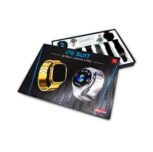 Set 9 in 1 cu 2 ceasuri smart i70 SUIT, 49mm ULTRA 2 + WATCH 4 PRO cu ecran rotund + 7 curele negre, cabluri de incarcare magnetice - Img 6