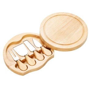 Set cu 4 cutite pentru branza cu suport, tocator si manere din lemn, lame din otel, maro deschis - Img 6