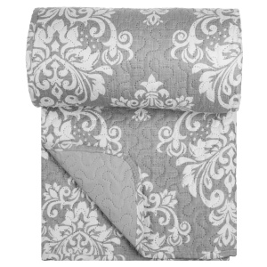 Set Cuvertură Pat 2 Persoane 220x240cm cu 2 Fețe de Pernă 49x68cm, Model floral, Culoare Gri deschis - Img 2