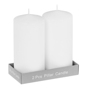 Set de 2 lumanari decorative din parafina, Timp de ardere 50 ore, Dimensiune 14x7 cm, Alb