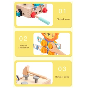 Set de joaca bricolaj, pentru copii 3 ani+, din lemn, cu 44 piese, 25x15cm, multicolor - Img 5
