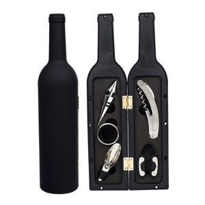 Set desfactor de vin cu 5 Accesorii Tirbuson, Inel, Dop, Antipicurator si Cutter, Negru - Img 1