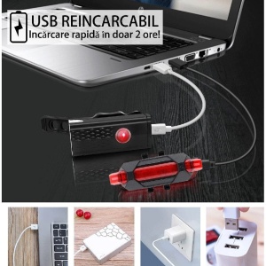 Set lumini bicicleta - Far si stop LED - Acumulator reincarcabil USB - Img 6
