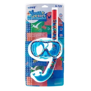 Set Masca Inot si Tub pentru Snorkeling, Model Dinozauri, pentru Copii 6-12 Ani, Bleu-Multicolor - Img 3