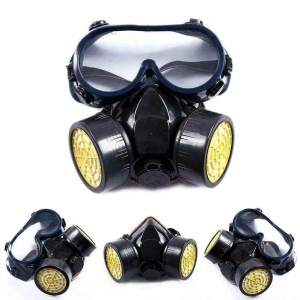 Set Ochelari si Masca de Protectie, cu 2 Filtre de Carbon Activ, Anti-Praf si Vapori Anti-Poluare, Negru - Img 2