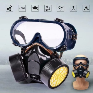 Set Ochelari si Masca de Protectie, cu 2 Filtre de Carbon Activ, Anti-Praf si Vapori Anti-Poluare, Negru - Img 12