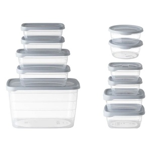 Set recipiente pentru alimente, din plastic, cu capac, 6 buc, dimensiuni 2x250ml, 2x300ml, 2x500ml, 2x600ml, 2x1,2lt, 1x6lt, transparent - Img 1