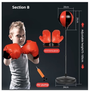 Set sac de box cu manusi pentru copii 4 ani+, Inaltime reglabila 67-102 cm - Img 3