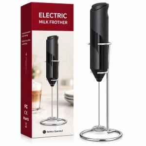 Spumator de Lapte Electric cu Suport, Mini Mixer pentru Cappuccino, Latte si Cafea, Dimensiune 22 cm, Negru