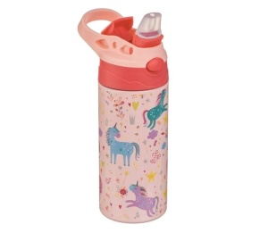 Sticla izoterma pentru copii Pop-Up, Model unicorni, Capacitate 330ml, Oțel Inoxidabil, Roz
