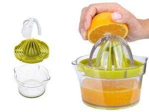 Storcator manual de citrice, din plastic, recipient transparent cu capacitate de 400ml si sita pentru samburi, verde - Img 1