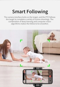 Suport Automat pentru Telefon cu Tracking, Camera, Difuzor, Bluetooth, 360°, Portabil, Negru - Img 8