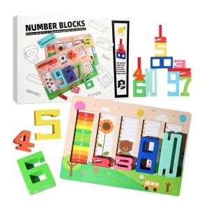 Tabla educativa cu cifre de la 1 la 10, tabla fata-verso, pentru copii 3 ani+, din lemn, 34x24 cm, multicolor - Img 2