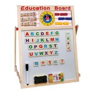Tabla magnetica educativa, multifunctionala 5 in 1, cu doua fete, ceas mecanic, numaratoare incluse si alte accesorii - Img 2