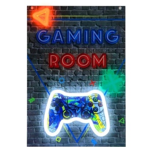 Tablou decorativ acrilic, cu model Gaming Room si lumini LED Neon, Dimensiune 23.8x34 cm - Img 2