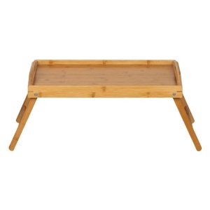 Tava de servit pentru pat, cu picioare pliabile, din bambus, dimensiuni 50x30x22cm, maro - Img 1