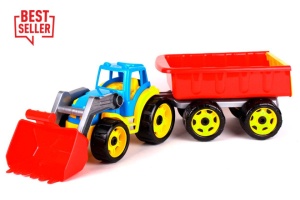 Tractor de jucarie pentru copii 3 ani+, cu excavator frontal si remorca, multicolor - Img 1