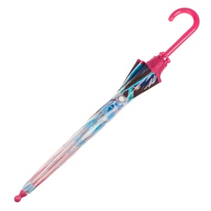 Umbrela de ploaie pentru copii Frozen, lungime 64 cm, transparenta, deschidere manuala, maner tip baston, fucsia - Img 3