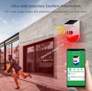 Alarma cu detector de miscare PIR, Incarcare solara sau USB, Protectie IP65, Telecomanda - Img 5