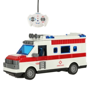Ambulanta de jucarie, cu telecomanda, sunte si lumini, plastic, scara 1:30, 21.5x10x7.5cm, alb-rosu - Img 1
