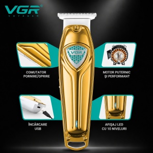Aparat de contur Profesional VGR V-911 SuperTrim, Autonomie 180 Minute, Lame T din Otel Inoxidabil, Auriu - Img 3