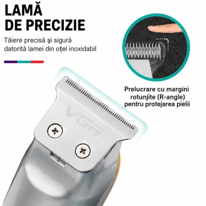 Aparat de contur si tuns Profesional VGR V-919, Lama T din Otel Inoxidabil, Incarcare USB, Autonomie 100 Minute, Auriu - Img 5