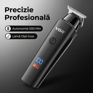 Aparat de tuns profesional VGR V-937, Autonomie 500 minute, Afisaj LED Digital, Lamă din Otel Inoxidabil, Negru - Img 6