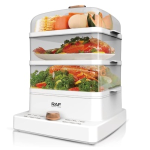 Aparat electric pentru gatit cu aburi, RAF R5238, 1200W, 3 niveluri, 3 x 4L, 38x28x29 cm, alb - Img 1