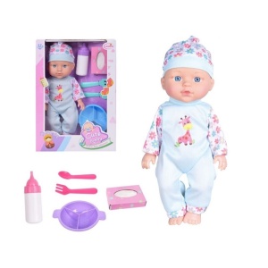 Bebelus interactiv de jucarie, cu accesorii pentru masa, pentru copii 18+ luni, 28 cm lungime, albastru deschis - Img 1