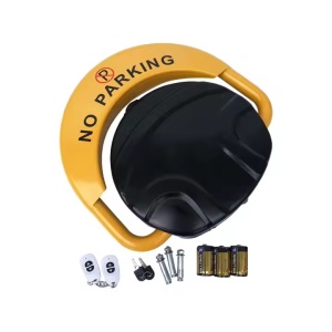 Blocator loc de parcare Automat, Alarma, 2 Telecomenzi, 3 Baterii, din Otel, Galben-Negru - Img 3