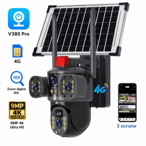 Camera de supraveghere cu panou solar - Conectivitate 4G LTE cu Cartela SIM - 9MP 4K Ultra HD - Zoom digital 10X