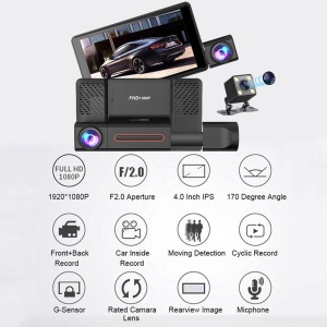 Camera tripla auto DVR, Full HD 1080p, display 4 inchi, unghi de 170° - Img 8