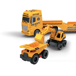 Camion de jucarie cu 2 utilaje de constructii, Lumini si sunete realiste