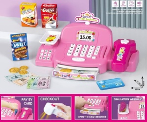 Casa de marcat de jucarie, pentru copii 3 ani+, cu card, bancnote si alte accesorii, sunete si lumini, Roz - Img 3