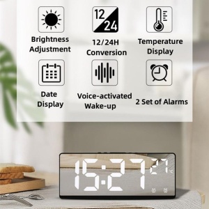 Ceas decorativ stil oglinda cu afisaj digital LCD, Alarma, Termometru - Img 4
