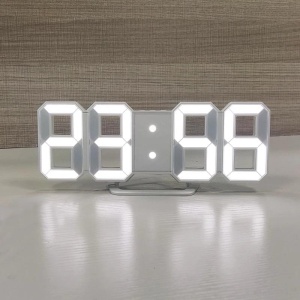 Ceas digital 3D iluminat LED, Pentru birou sau perete, Alb - Img 1