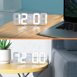 Ceas digital 3D iluminat LED, Pentru birou sau perete, Alb - Img 13