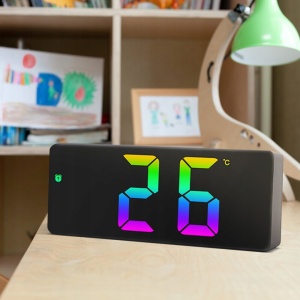 Ceas electronic LED cu afisaj colorat, termometru si Alarma - Negru - Img 5