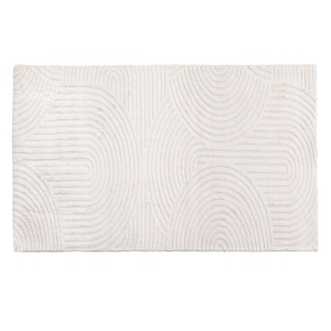 Covoras decorativ cu aspect de blanita, Model curcubeu reliefat, Suprafata antiderapanta, Dimensiune 150x100 cm, Crem