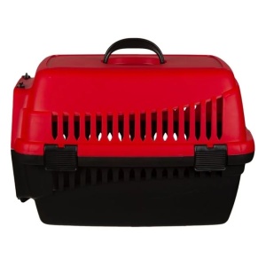 Cusca de transport animale, din plastic dur, dimensiuni 48x28x30cm, rosu-negru - Img 1