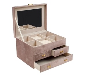 Cutie organizator cu sertare pentru bijuterii, Dimensiune 25x19x16cm, Culoare Roz Nude