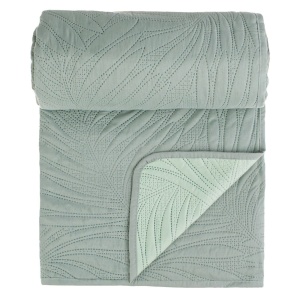 Cuvertura pentru pat dublu cu doua fete, Model frunze, Dimensiune 220x240 cm, Culoare verde menta - Img 3